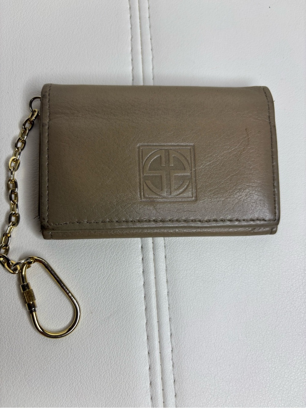 Taupe Leather Key Card wallet with attached chain